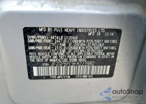 2015 Subaru Xv Crosstrek 2.0I Hybrid Touring z USA, uszkodzony, nr VIN JF2GPBPC9FH223980